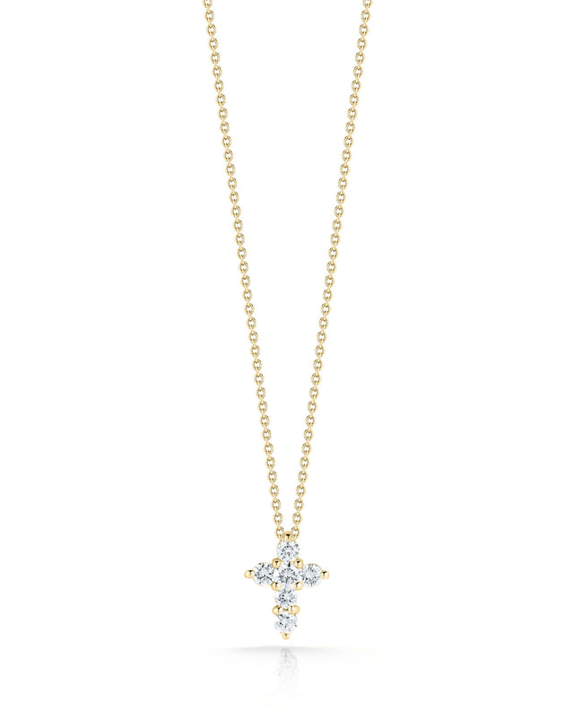 Roberto Coin Tiny Treasures Mini Diamond Cross Necklace in 18K Yellow Gold