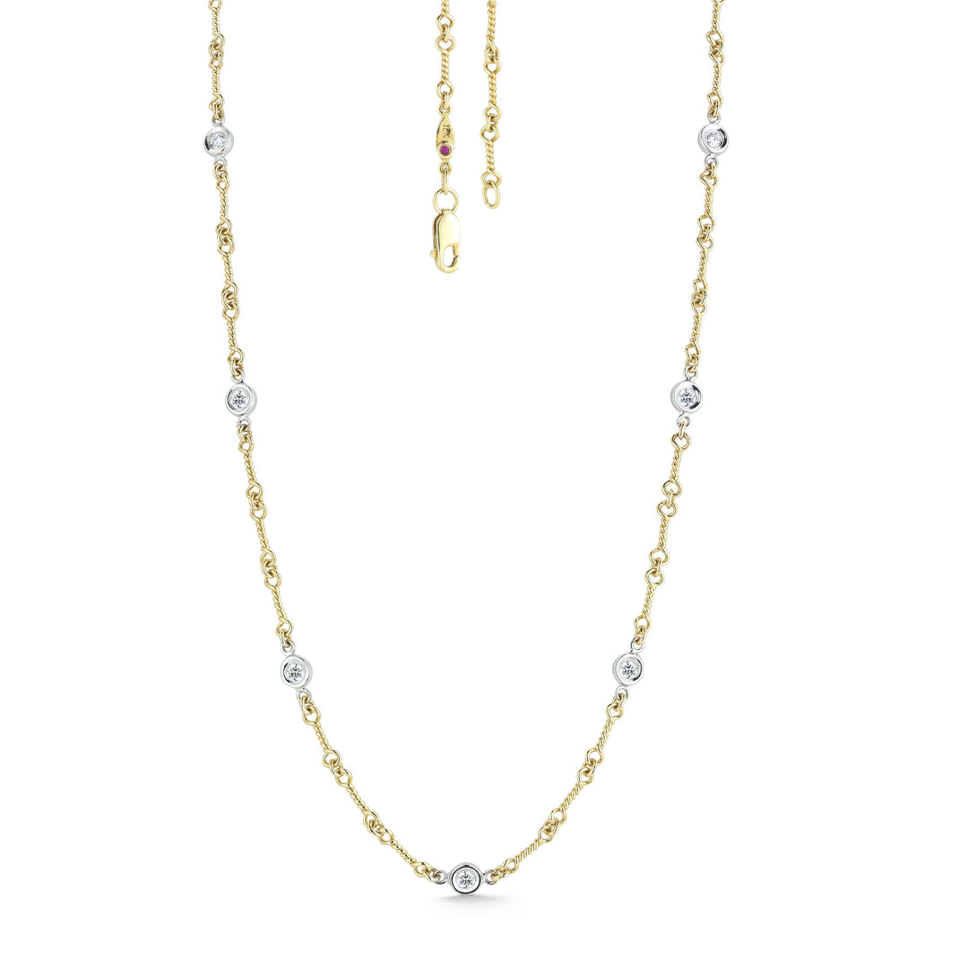 Roberto Coin 18K Yellow & White Gold 0.28 TCW Diamonds By The Inch 7 Station Dog Bone Necklace 001824AJ18X0