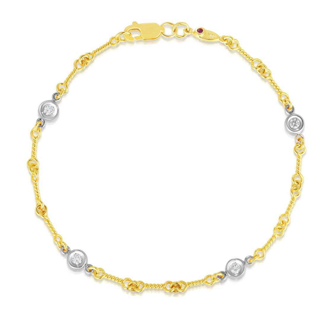 Roberto Coin 18K Yellow & White Gold 0.16 TCW Diamonds By The Inch Four Station Dog Bone Bracelet 001824AJLBX0