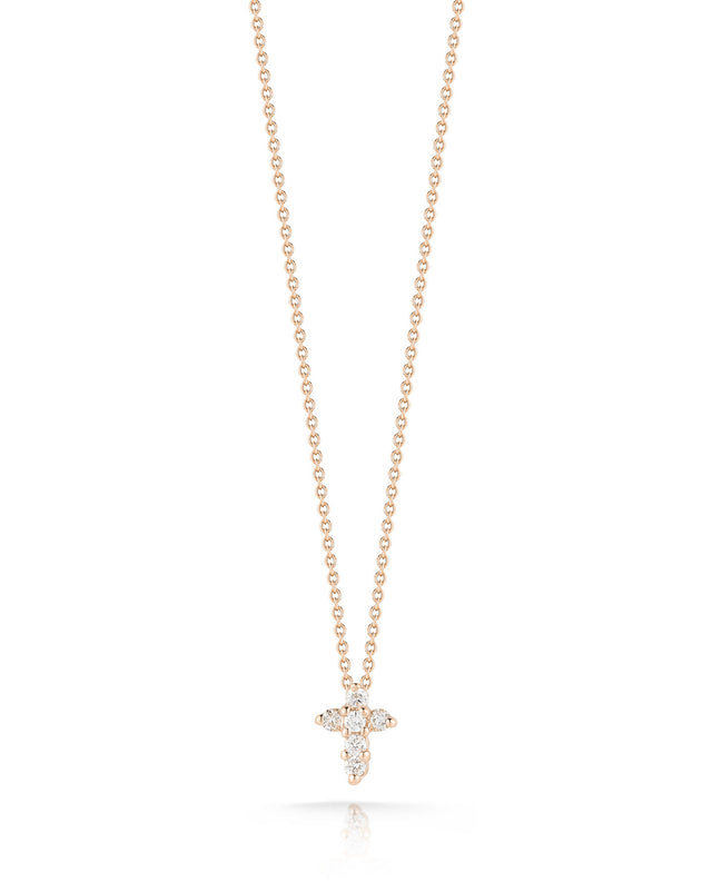 Roberto Coin Tiny Treasures Diamond Baby Cross Necklace in 18K Rose Gold
