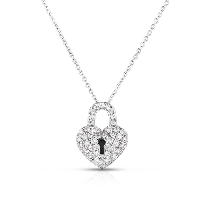 Roberto Coin 18K White Gold Tiny Treasures 0.25 TCW Diamond Heart Lock Necklace 002135AWCHX0