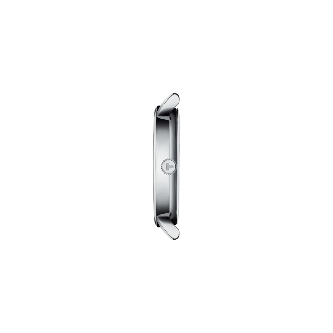 Profile view of the watch case Tissot Everytime 34mm, reference T143.210.11.011.00