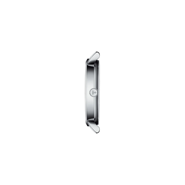 Profile view of the watch case Tissot Everytime 34mm, reference T143.210.11.011.00