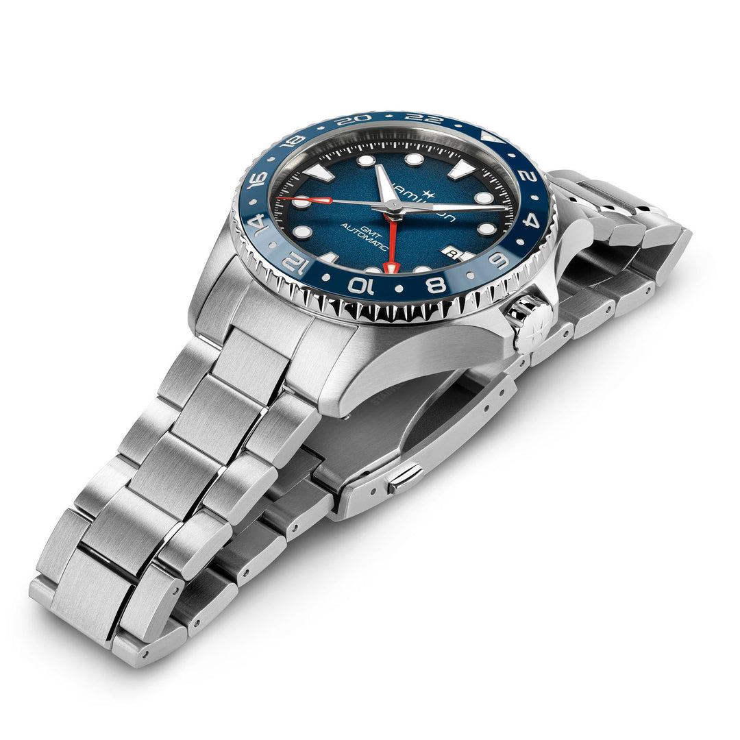 Hamilton Khaki Navy Scuba Auto GMT 43mm H82535140 laid view