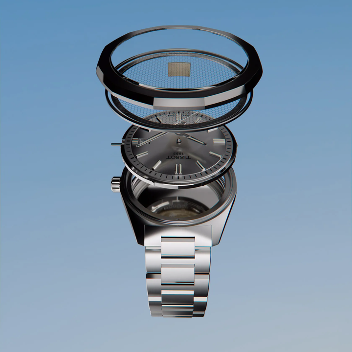 Tissot PRC 100 Solar 39mm watch on a colored background, reference T151.422.11.031.00