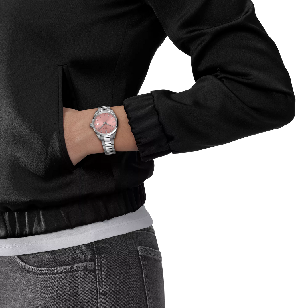 Simulation of the watch Tissot PR 100 34mm on a wrist, reference T150.210.11.331.00