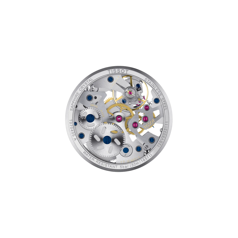 Back view of the watch case Tissot T-Complication Squelette 43mm, reference T070.405.16.411.00