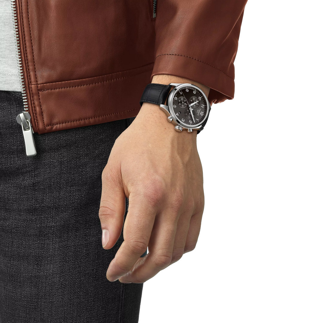 Simulation of the watch Tissot Chrono XL Classic 45mm on a wrist, reference T116.617.16.057.00