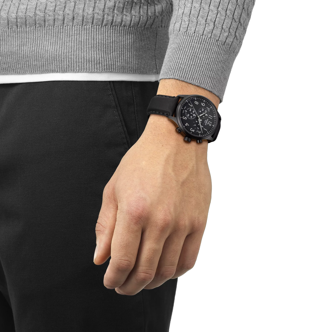 Simulation of the watch Tissot Chrono XL Vintage 45mm on a wrist, reference T116.617.36.052.00