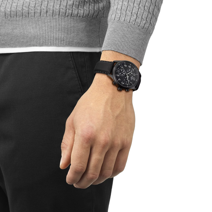 Simulation of the watch Tissot Chrono XL Vintage 45mm on a wrist, reference T116.617.36.052.00