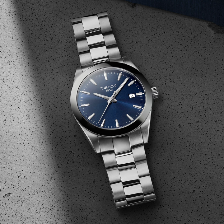 Tissot Gentleman 40mm watch on a colored background, reference T127.410.11.041.00