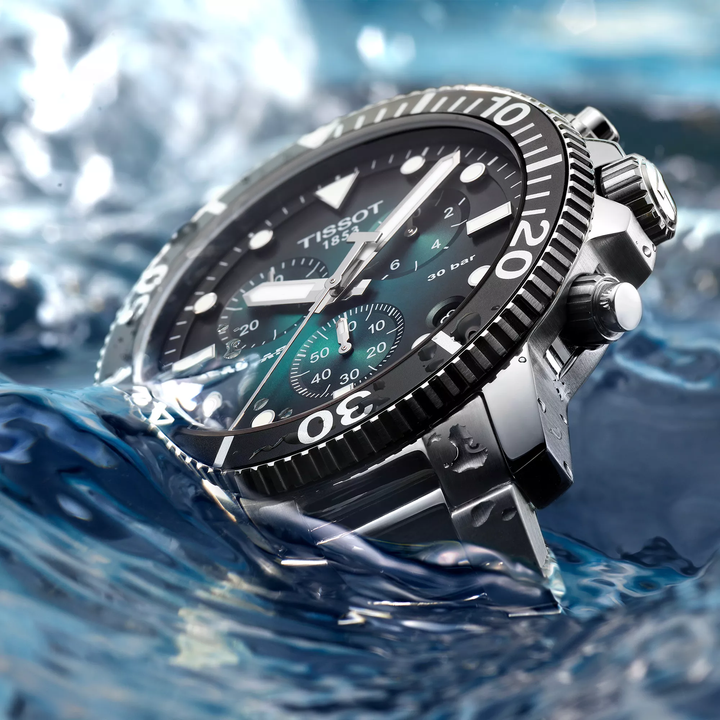 Tissot Seastar 1000 45.5mm watch on a colored background, reference T120.417.11.091.01