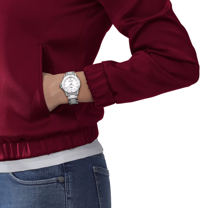 Simulation of the watch Tissot Seastar 1000 36mm on a wrist, reference T120.210.11.011.00