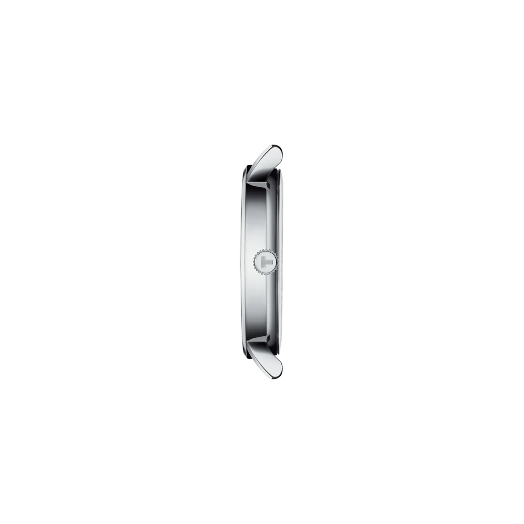Profile view of the watch case Tissot Everytime 34mm, reference T143.210.11.091.00