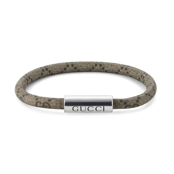 Gucci Trademark Sterling Silver &amp; Beige Canvas Bracelet YBA797156001017