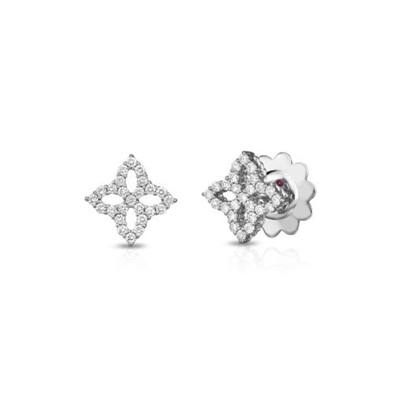 Roberto Coin 18k White Gold 0.32 ct Diamond Princess Flower Small Open Stud Earrings 8882348AWERX