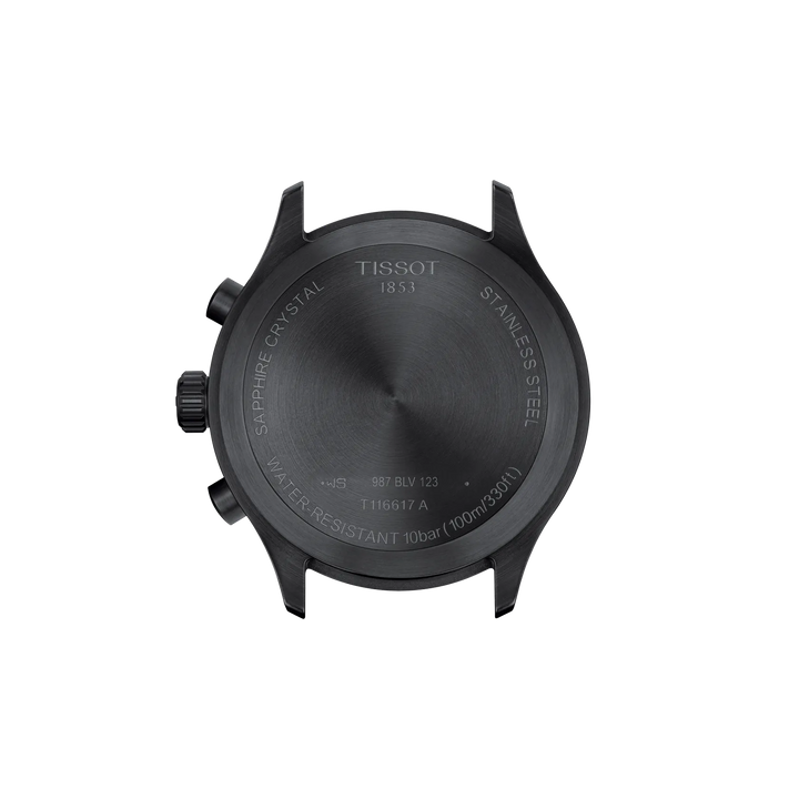 Back view of the watch case Tissot Chrono XL Vintage 45mm, reference T116.617.36.052.00