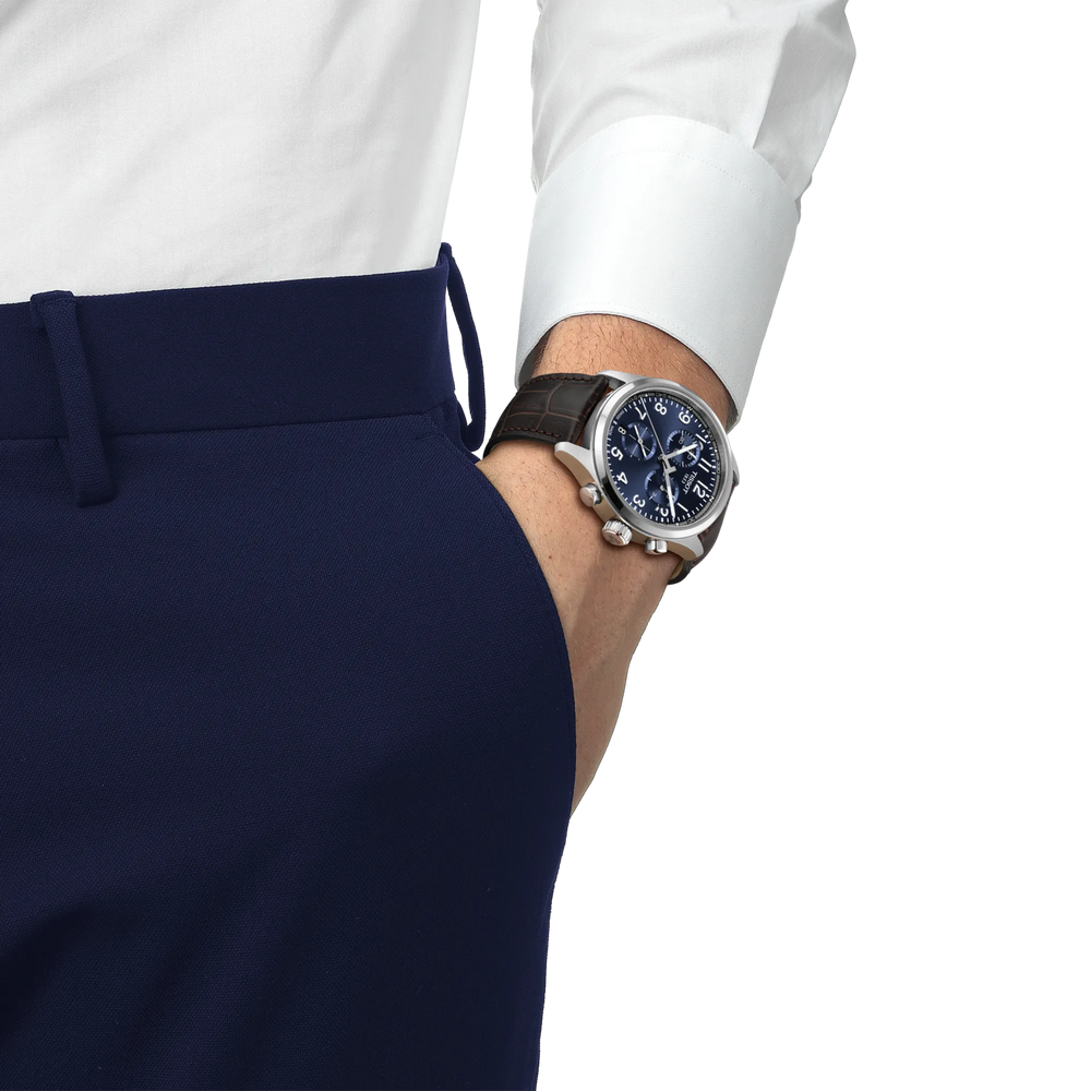 Simulation of the watch Tissot Chrono L 42mm on a wrist, reference T116.417.16.042.00