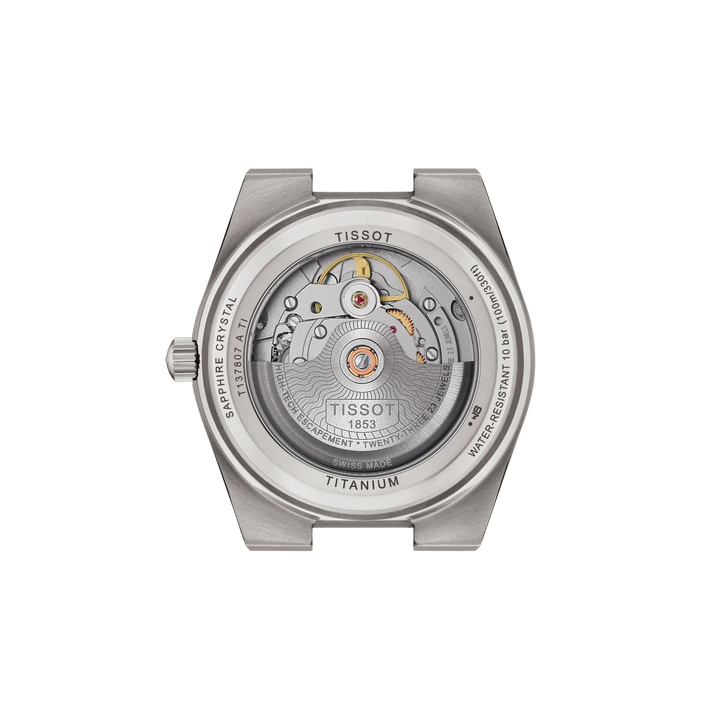 Back view of the watch case Tissot PRX Titanium 38mm, reference T137.807.44.041.00