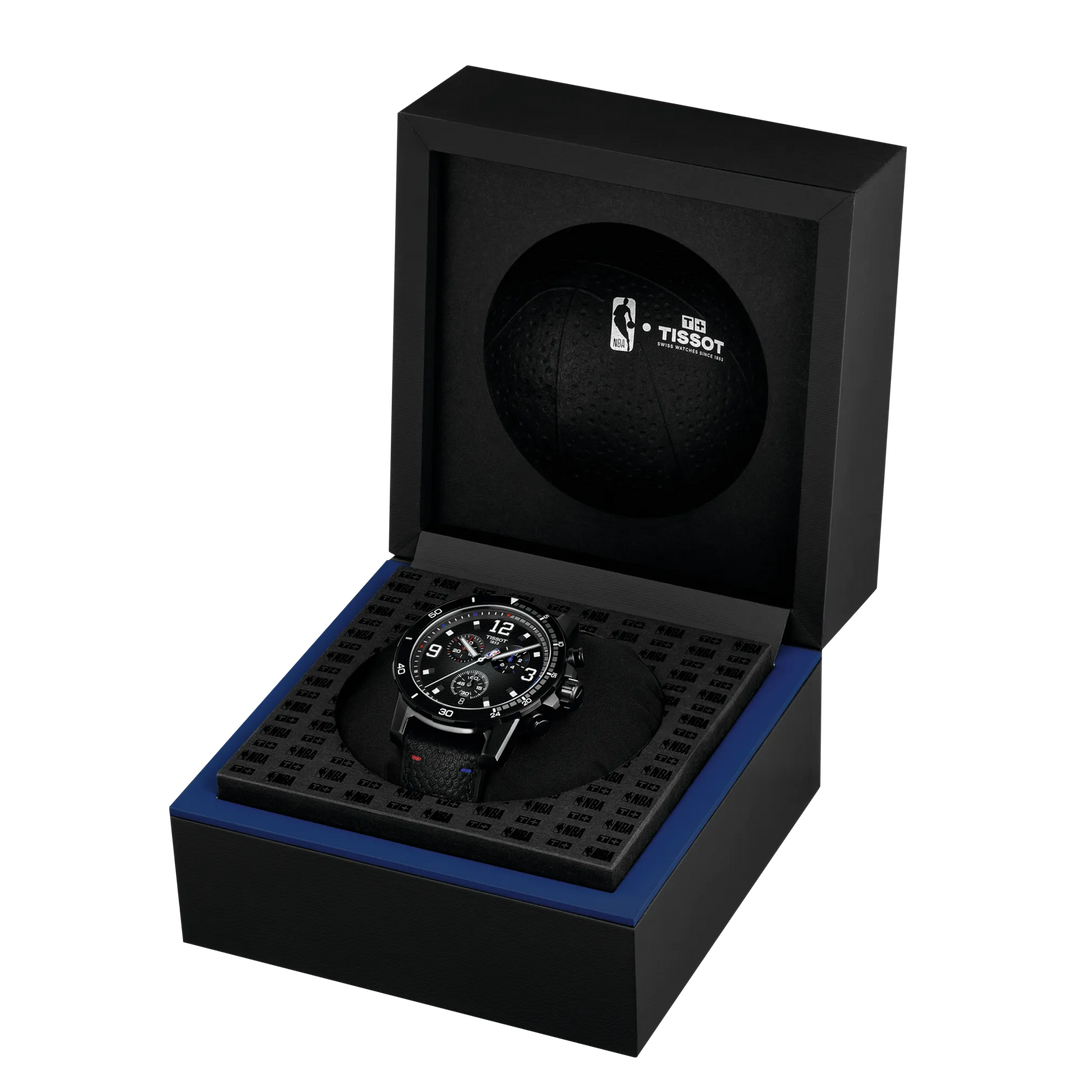 Front view of the watch Tissot Supersport NBA Special Edition 45.5mm with opened, reference T125.617.37.067.00