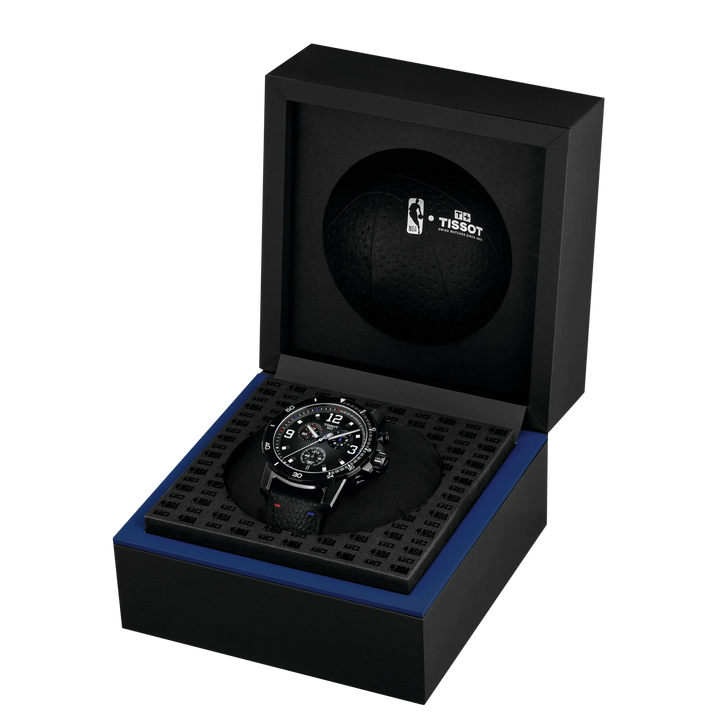 Front view of the watch Tissot Supersport NBA Special Edition 45.5mm with opened, reference T125.617.37.067.00