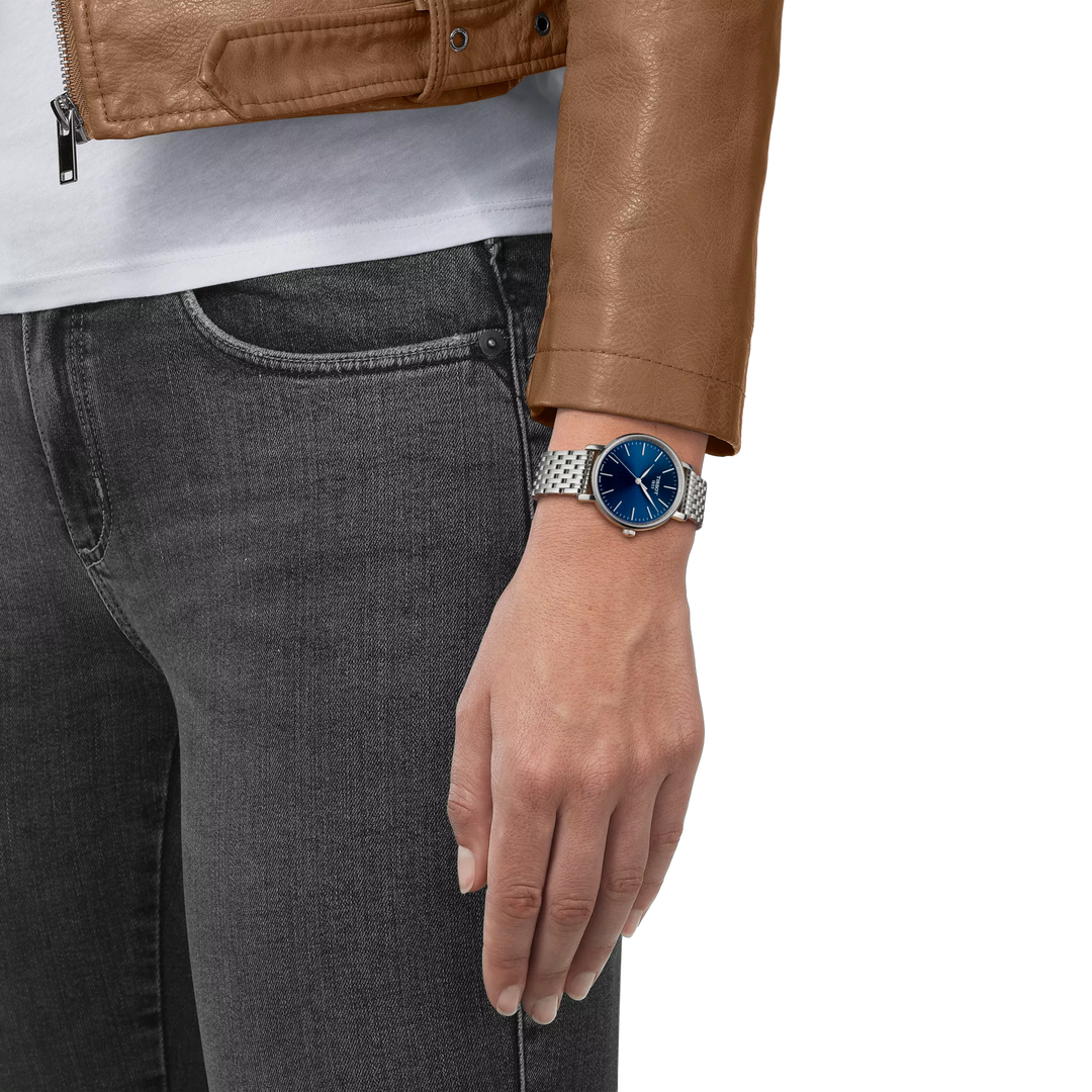 Simulation of the watch Tissot Everytime 34mm on a wrist, reference T143.210.11.041.00