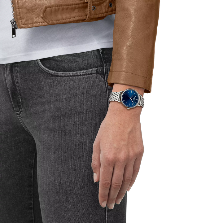 Simulation of the watch Tissot Everytime 34mm on a wrist, reference T143.210.11.041.00
