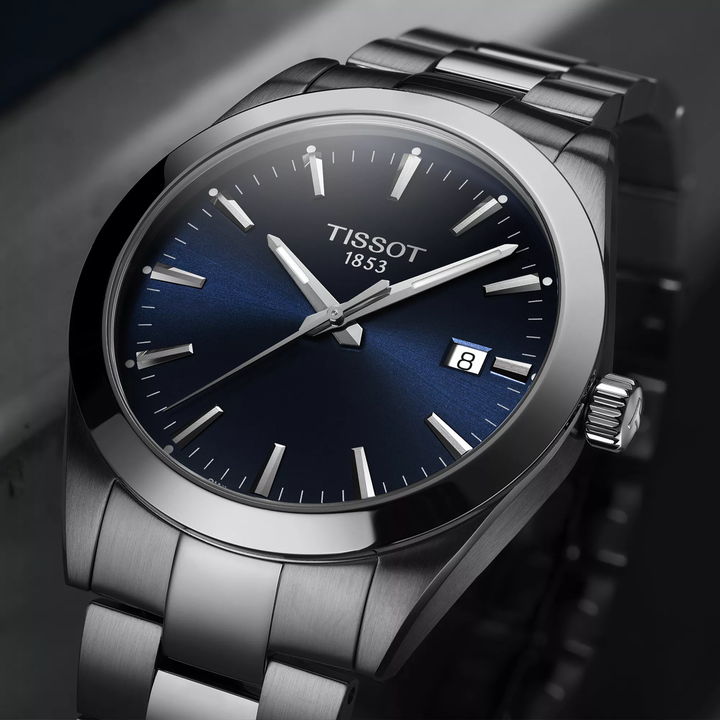 Tissot Gentleman 40mm watch on a colored background, reference T127.410.11.041.00