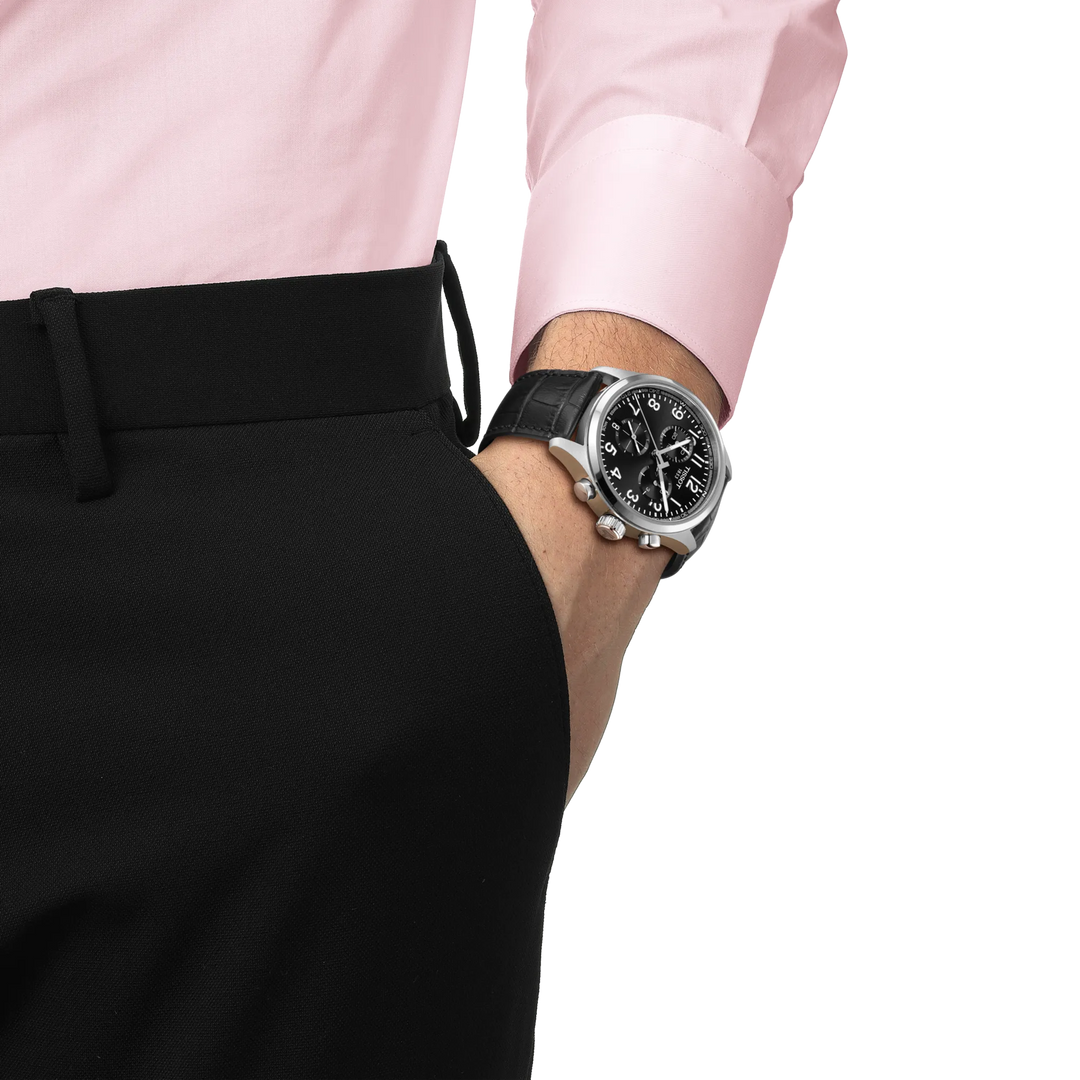 Simulation of the watch Tissot Chrono L 42mm on a wrist, reference T116.417.16.052.00