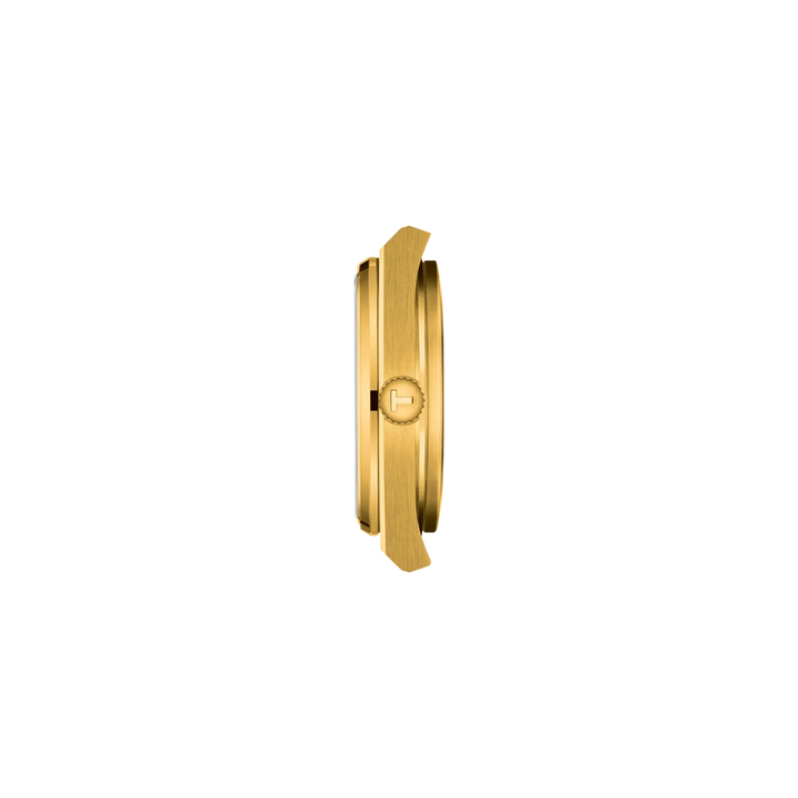 Profile view of the watch case Tissot PRX 35mm, reference T137.210.33.021.00