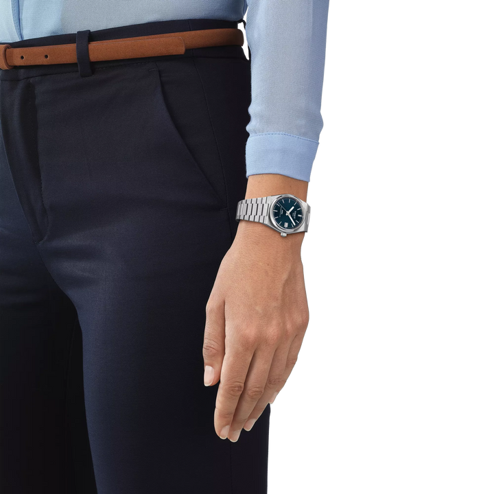 Simulation of the watch Tissot PRX 35mm on a wrist, reference T137.207.11.041.00