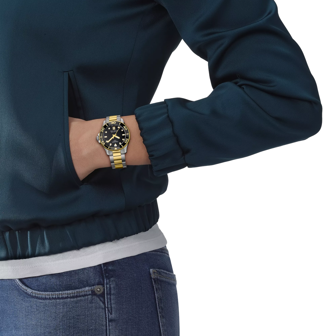 Simulation of the watch Tissot Seastar 1000 36mm on a wrist, reference T120.210.22.051.00