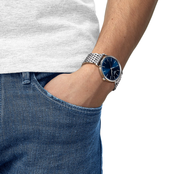 Simulation of the watch Tissot Everytime 40mm on a wrist, reference T143.410.11.041.00