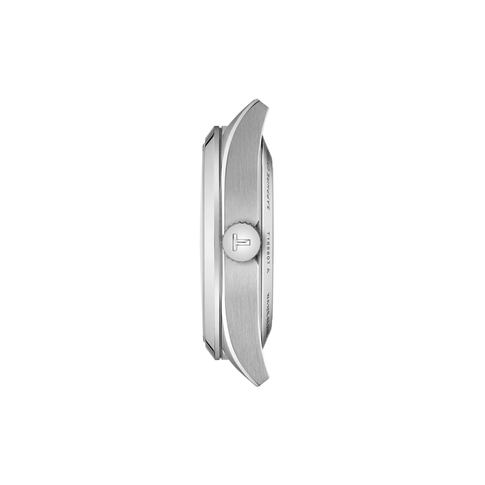 Profile view of the watch case Tissot Gentleman 38mm, reference T165.807.11.051.00