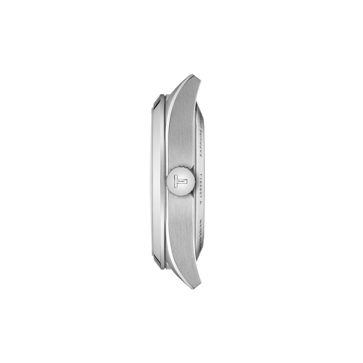 Profile view of the watch case Tissot Gentleman 38mm, reference T165.807.11.051.00