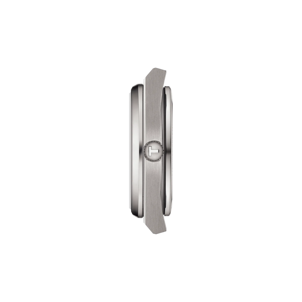 Profile view of the watch case Tissot PRX Titanium 38mm, reference T137.807.44.041.00