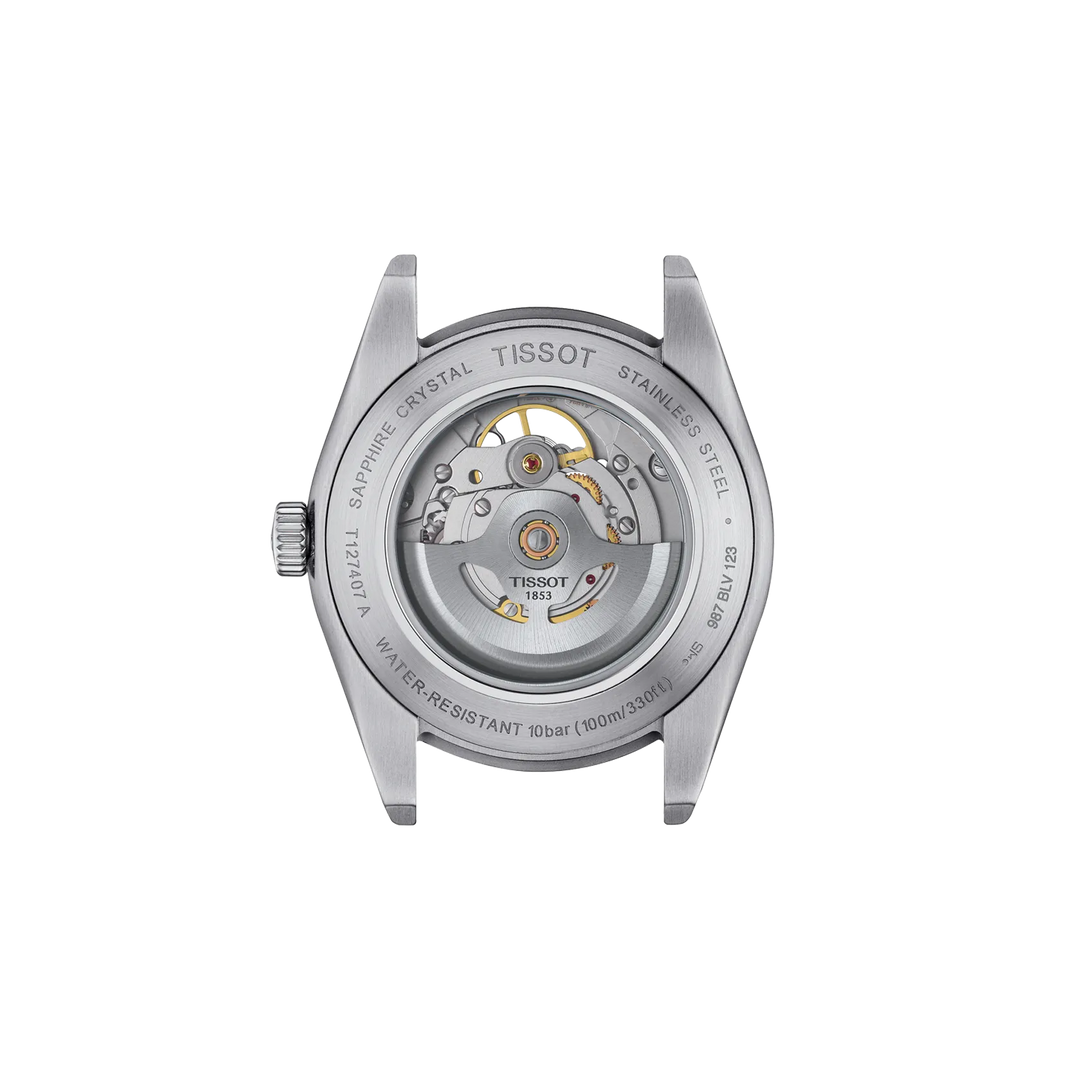 Back view of the watch case Tissot Gentleman Open Heart 40mm, reference T127.407.11.031.01
