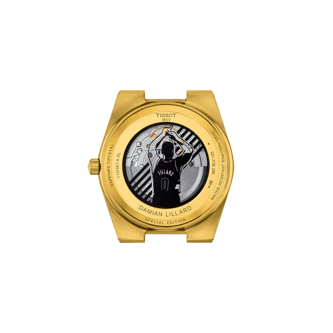 Back view of the watch case Tissot PRX Damian Lillard Special Edition 40mm, reference T137.407.33.051.00