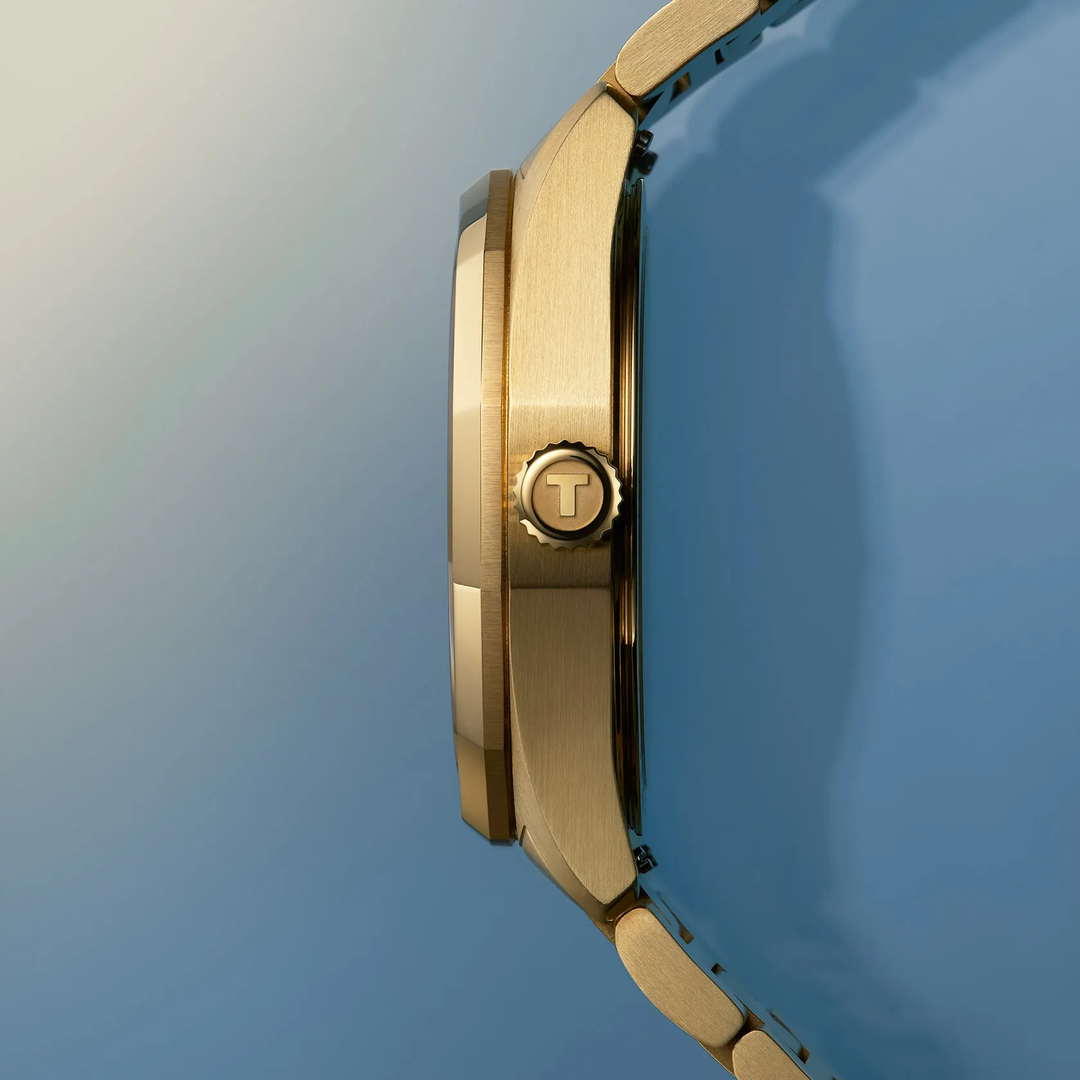 Tissot PRC 100 Solar 34mm watch on a colored background, reference T151.822.33.021.00