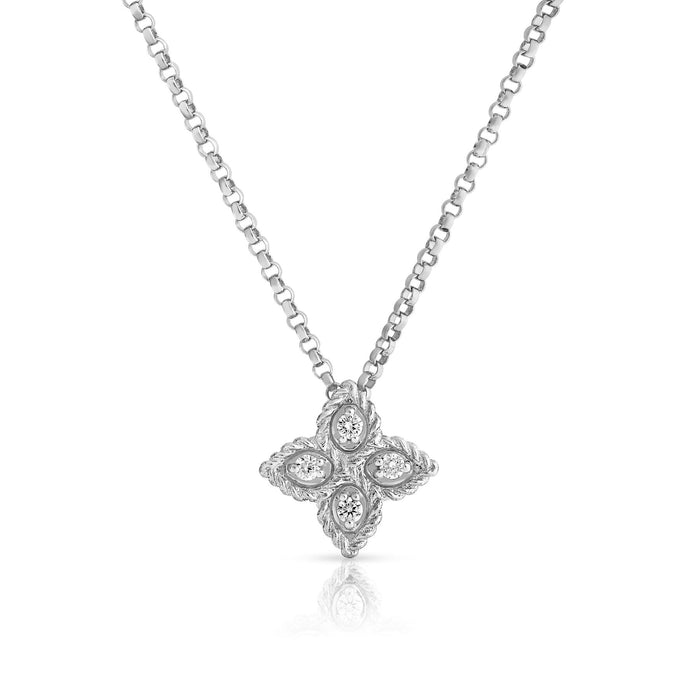 Roberto Coin Princess Flower Small Diamond Necklace in 18K White Gold