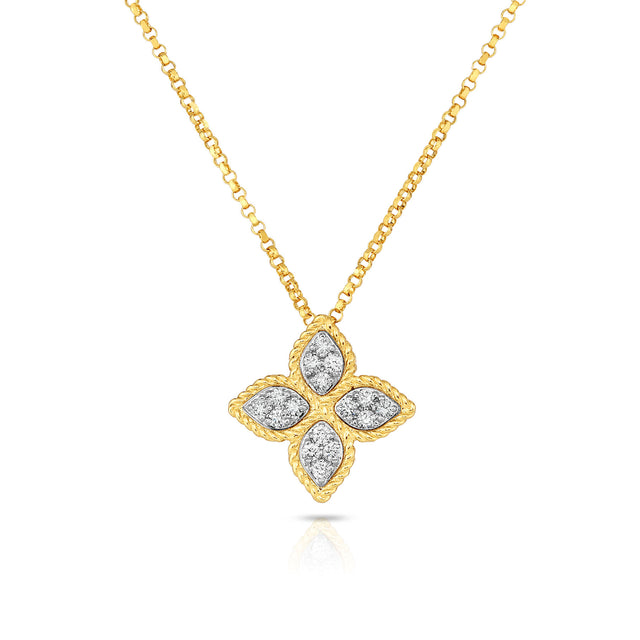 Roberto Coin Princess Flower Medium Diamond Necklace in 18K Yellow & White Gold