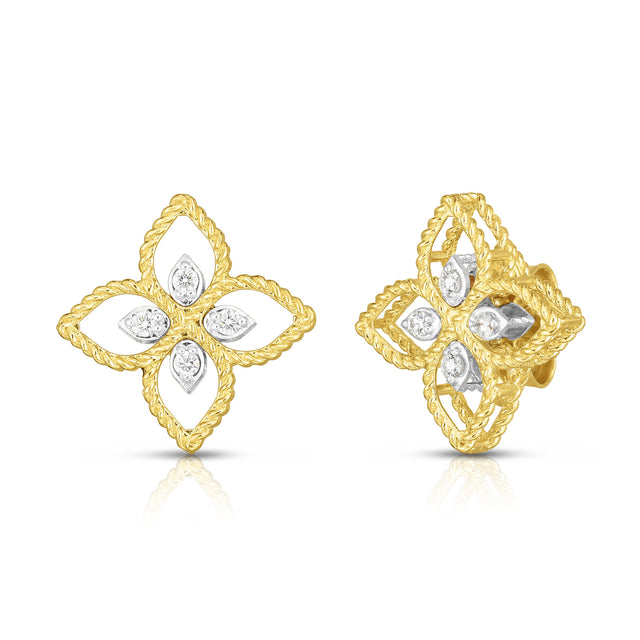 Roberto Coin Princess Flower 15 mm Diamond Stud Earrings in 18K Yellow & White Gold