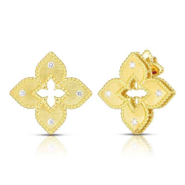 Roberto Coin Venetian Princess Diamond Flower Earrings in 18K Yellow Gold