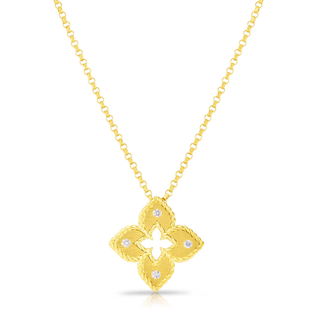 Roberto Coin Venetian Princess Petite Diamond Flower Necklace in 18K Yellow Gold