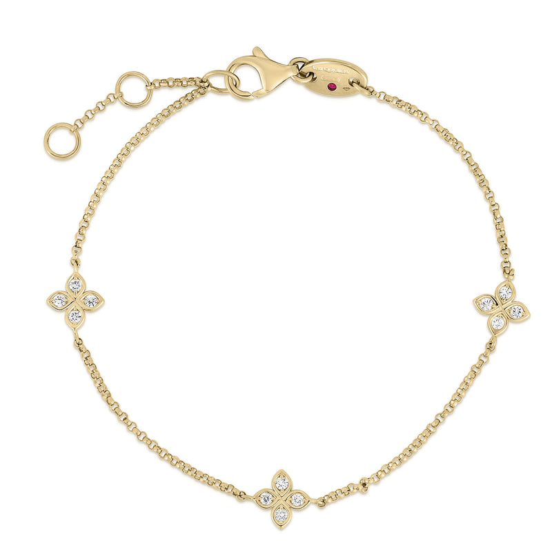 Roberto Coin 18K Yellow Gold Love By The Inch 0.13 TCW Diamond Three Station Flower Bracelet 7773222AYLBX