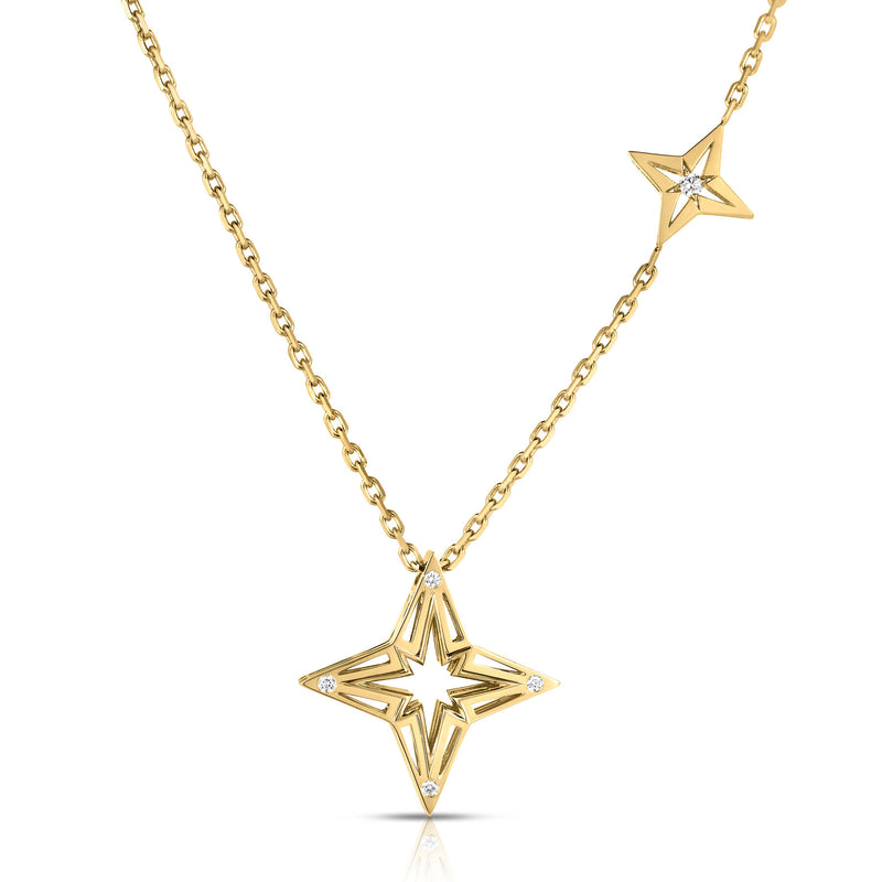 Roberto Coin 18K Yellow Gold Stardust Small Open Frame 0.04 TCW Diamond Star Necklace 7773701AY17X