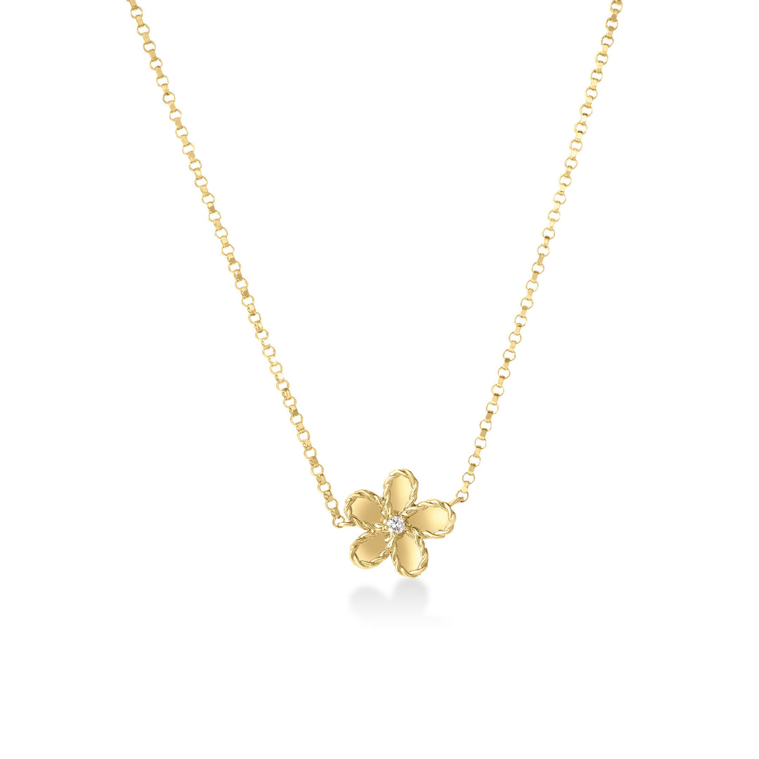 Roberto Coin 18K Yellow Gold Jasmine 0.01 CT Diamond & Polished Finish Small Flower Necklace 7773757AY17X