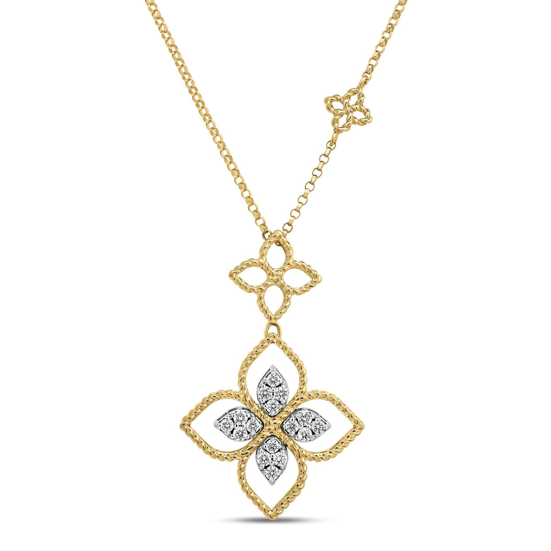 Roberto Coin 18K Yellow & White Gold Princess Flower Open Frame Double Flower 0.15 TCW Diamond Necklace 7773823AJ17X