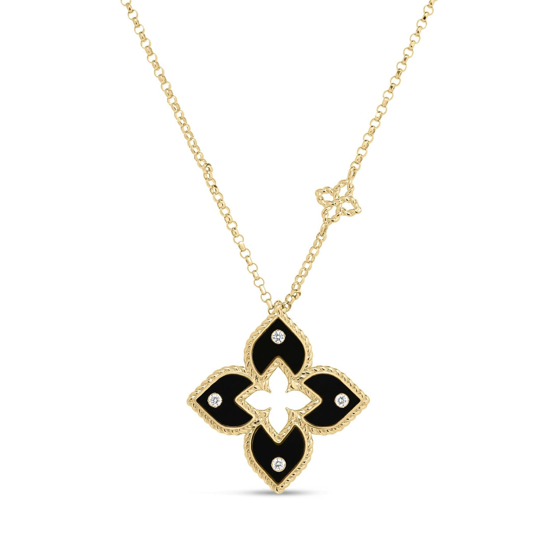 Roberto Coin 18K Venetian Princess 0.02 TCW Diamond and Black Enamel Flower Necklace 7773850AY17X