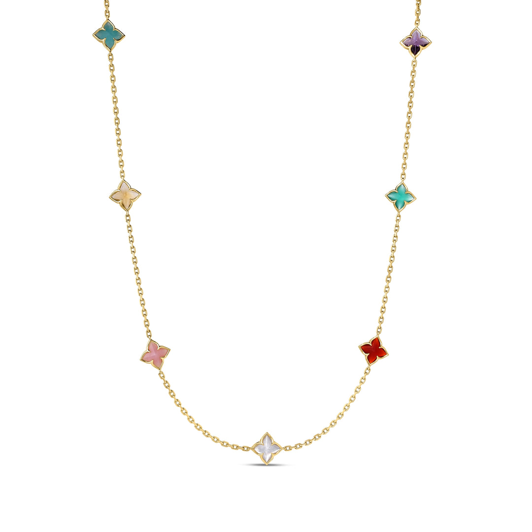 Roberto Coin 18K Yellow Gold Venetian Princess Carnival Mixed Stones Flower Station Necklace 7773859AY18M